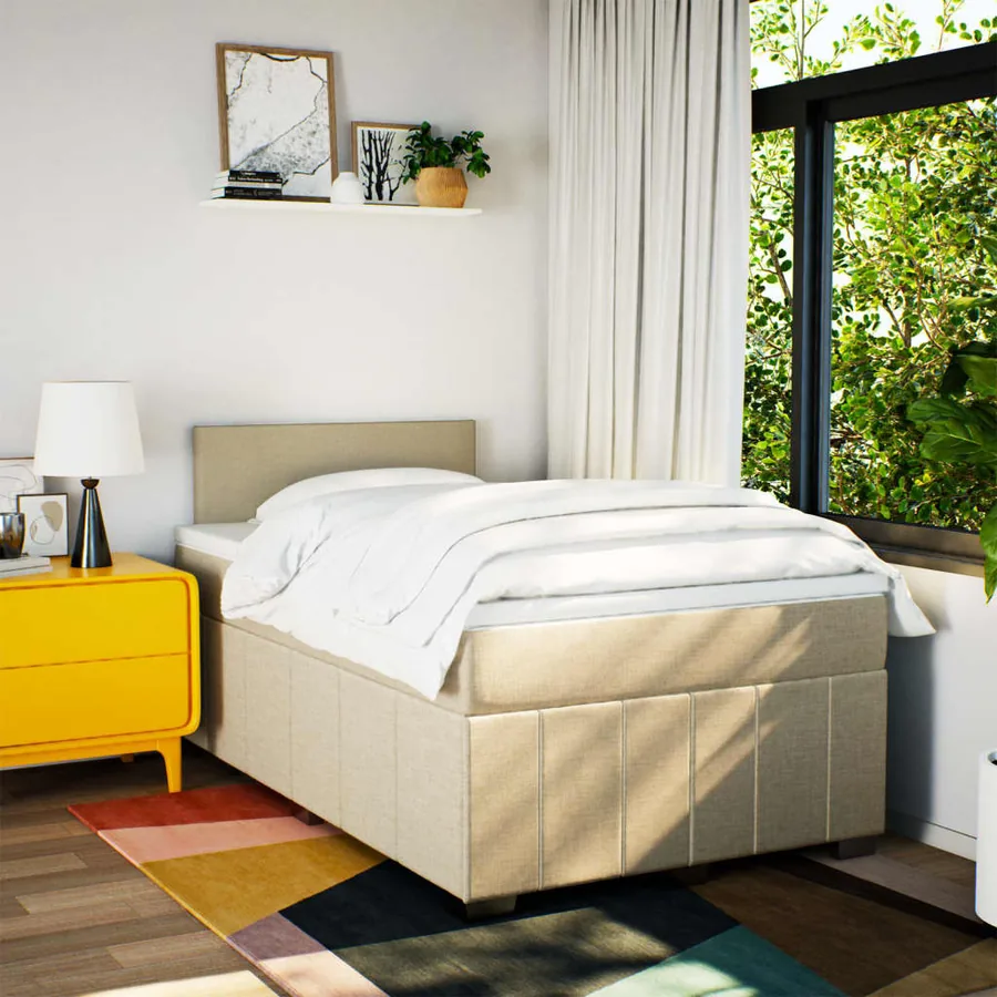 Sommier à lattes de lit avec matelas crème 120x190 cm tissu - 5