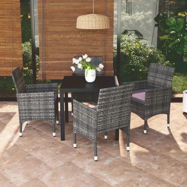 Ensemble à manger de jardin coussins 5pcs Résine tressée Gris