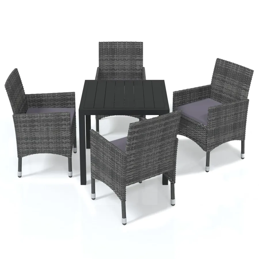 Ensemble à manger de jardin coussins 5pcs Résine tressée Gris - 2