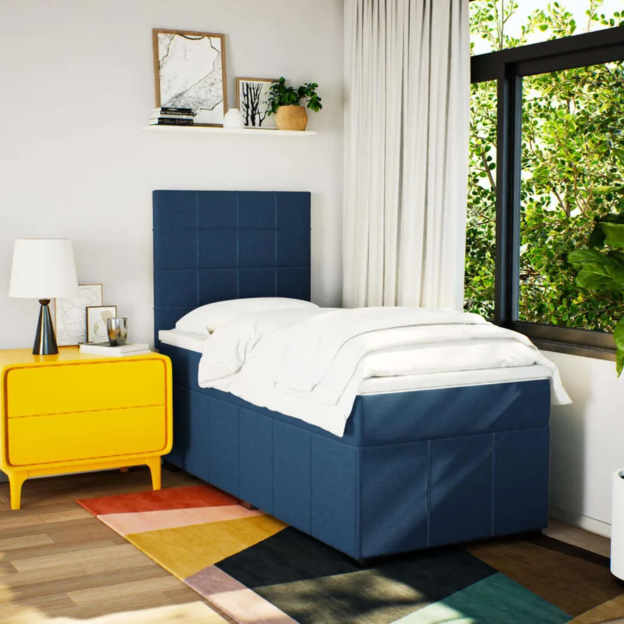 Sommier à lattes de lit avec matelas Bleu 90x200 cm Tissu - 3
