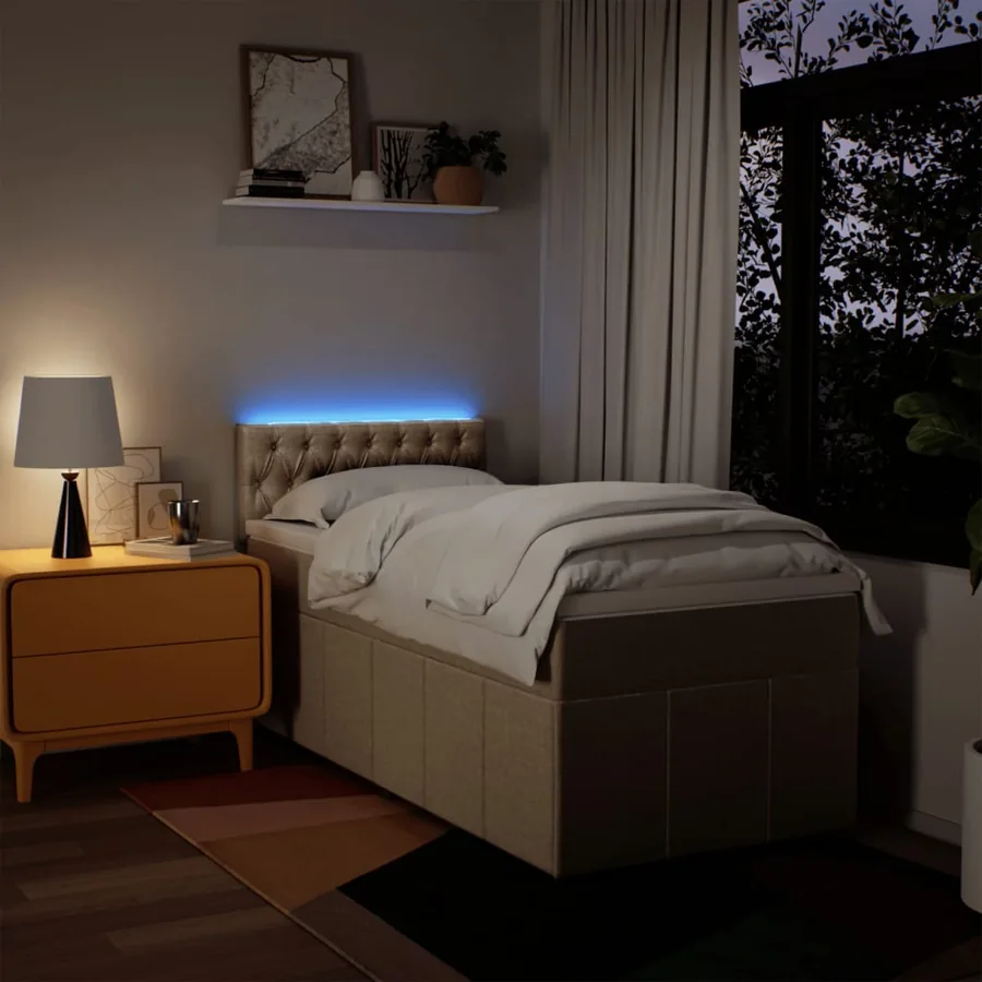Sommier à lattes de lit avec matelas Crème 90x200 cm Tissu - 5