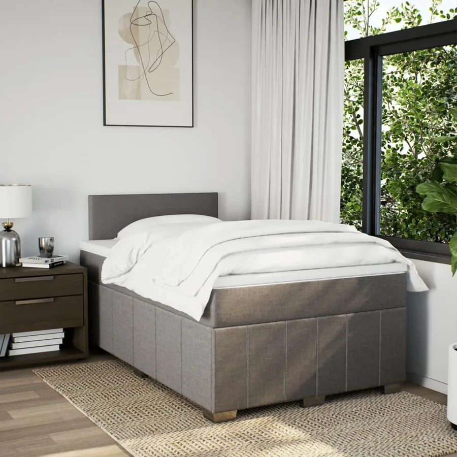 Sommier à lattes de lit avec matelas taupe 120x190 cm tissu - 3
