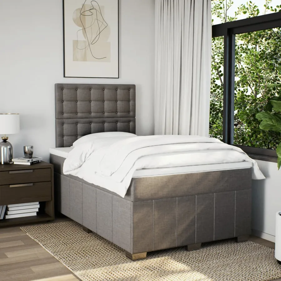 Sommier à lattes de lit avec matelas taupe 120x190 cm tissu - 5