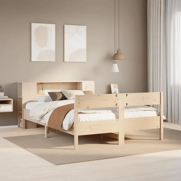 Lit bibliothèque sans matelas 160x200 cm bois massif de pin