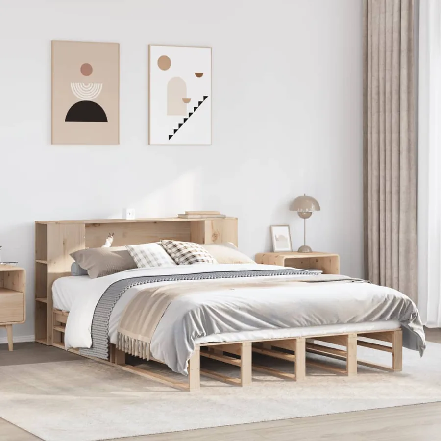 Lit bibliothèque sans matelas 160x200 cm bois massif