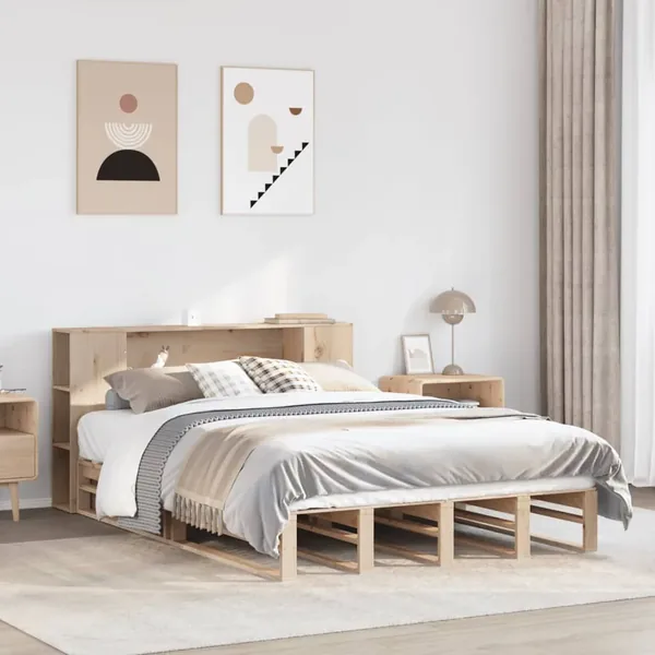 Lit bibliothèque sans matelas 160x200 cm bois massif