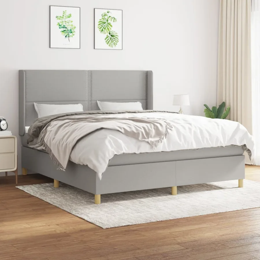 Sommier à lattes de lit avec matelas Gris clair 180x200cm Tissu