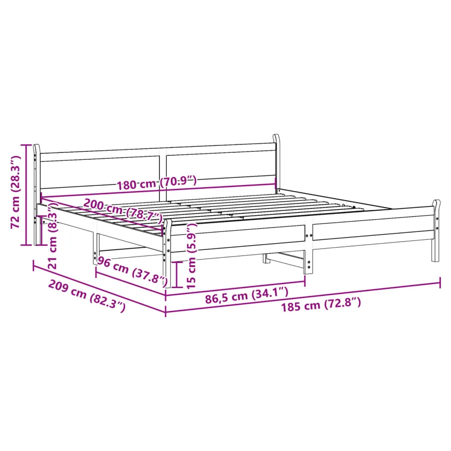Cadre de lit sans matelas 180x200 cm bois massif de pin - 9