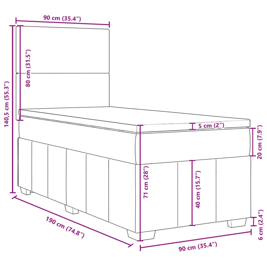 Sommier à lattes de lit avec matelas Taupe 90x190 cm Tissu - 18