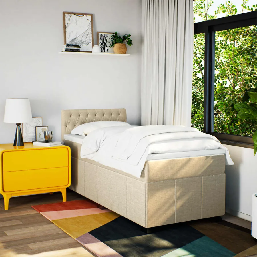 Sommier à lattes de lit avec matelas Crème 80x200 cm Tissu - 3