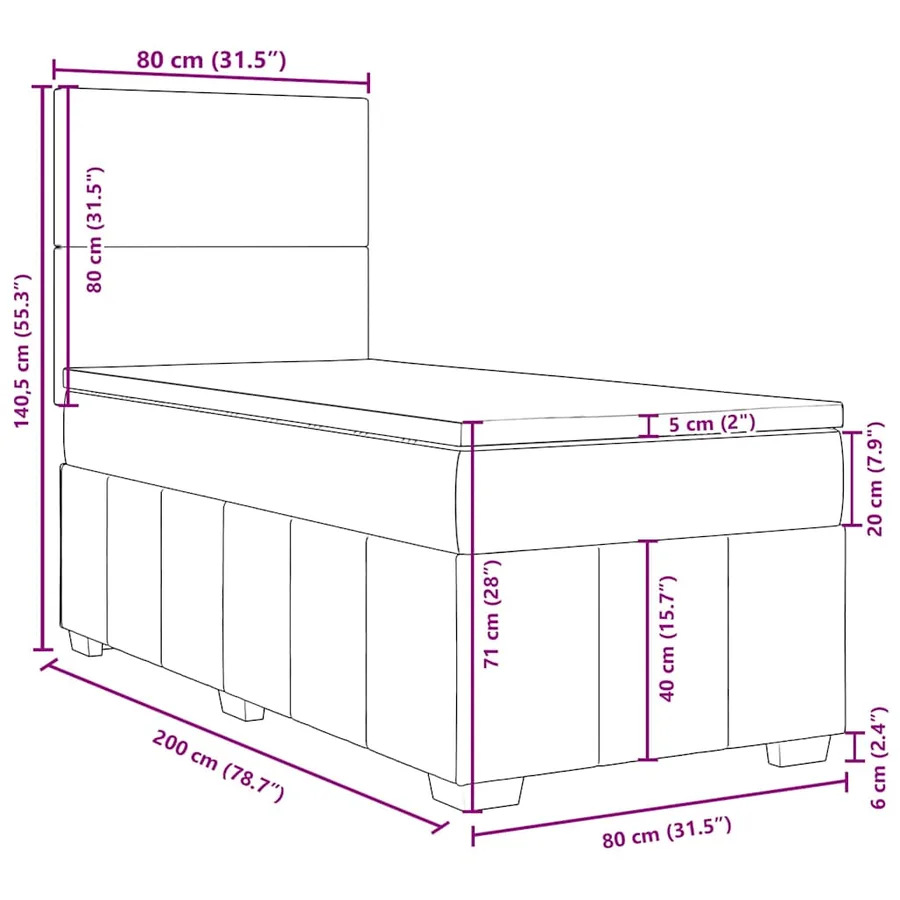 Sommier à lattes de lit avec matelas Crème 80x200 cm Tissu - 18