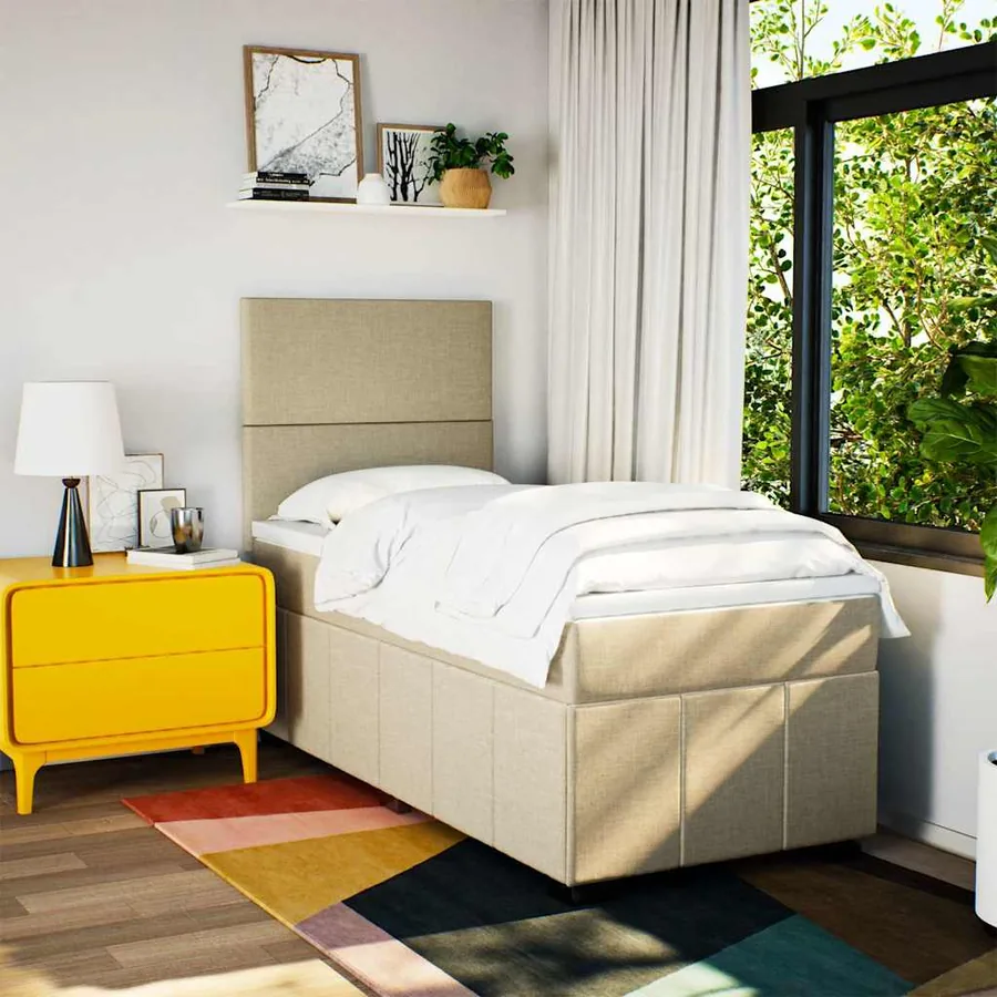 Sommier à lattes de lit avec matelas Crème 80x200 cm Tissu - 5