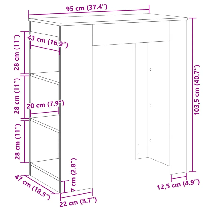 Table de bar avec étagères sonoma gris bois d'ingénierie - 9