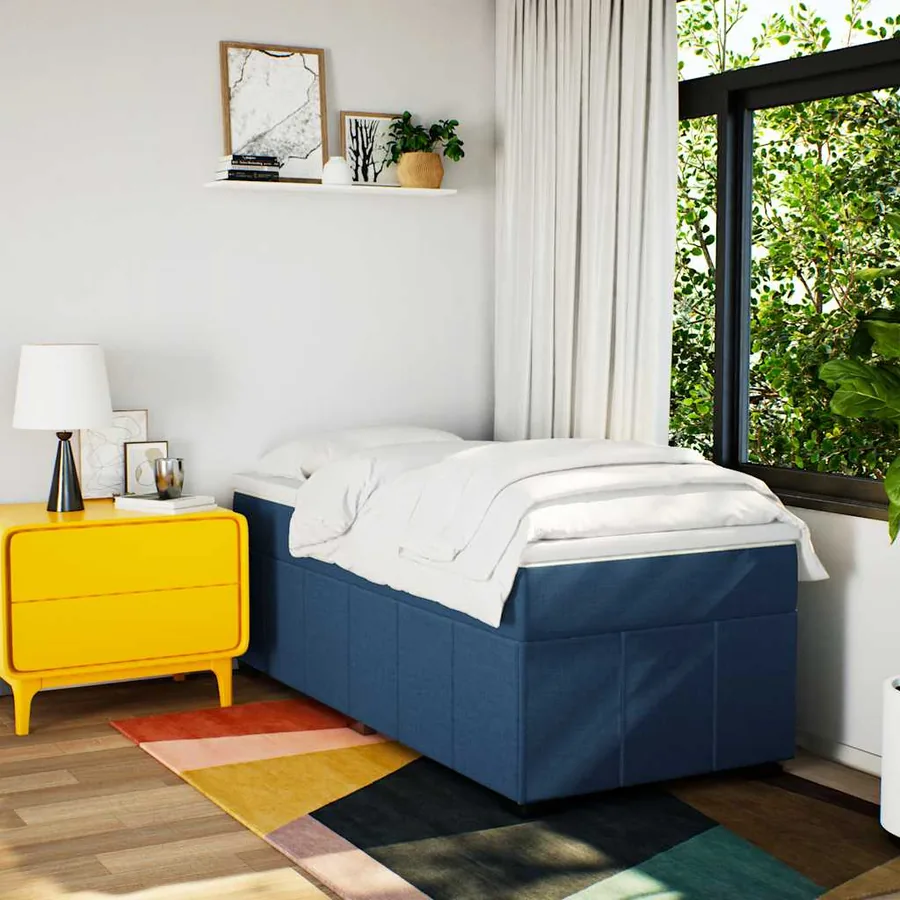 Sommier à lattes de lit avec matelas Bleu 100x200 cm Tissu - 3