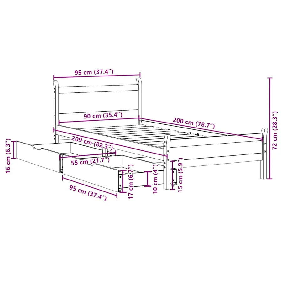 Cadre de lit sans matelas 90x200 cm bois de pin massif - 12