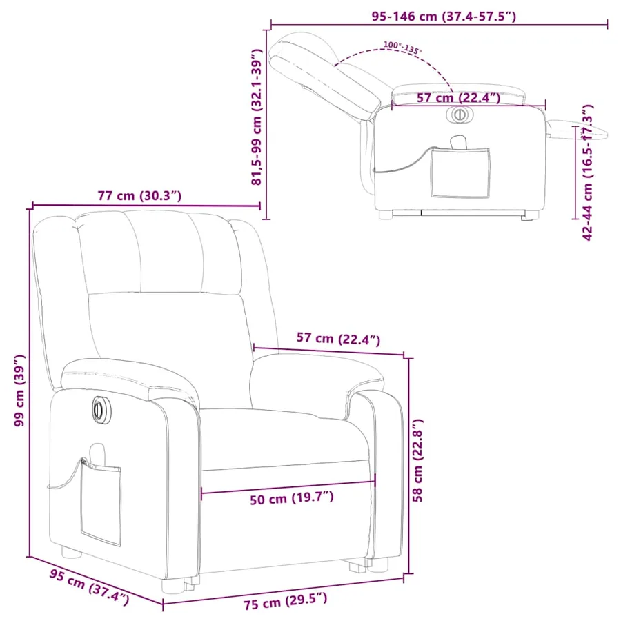 Fauteuil inclinable de massage électrique Taupe Tissu - 17