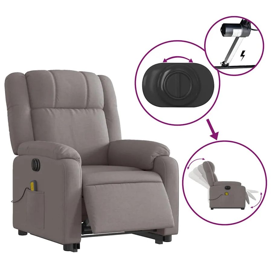 Fauteuil inclinable de massage électrique Taupe Tissu - 6