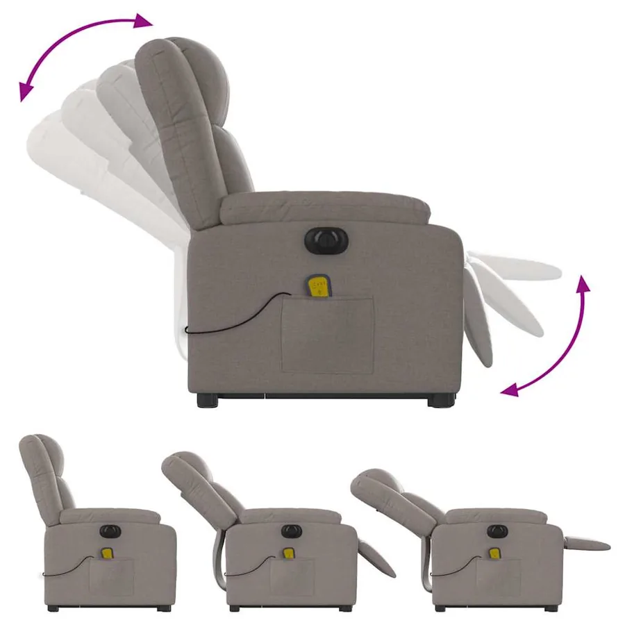 Fauteuil inclinable de massage électrique Taupe Tissu - 7