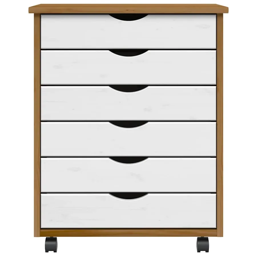 Armoire roulante avec tiroirs MOSS bois de pin marron miel - 3