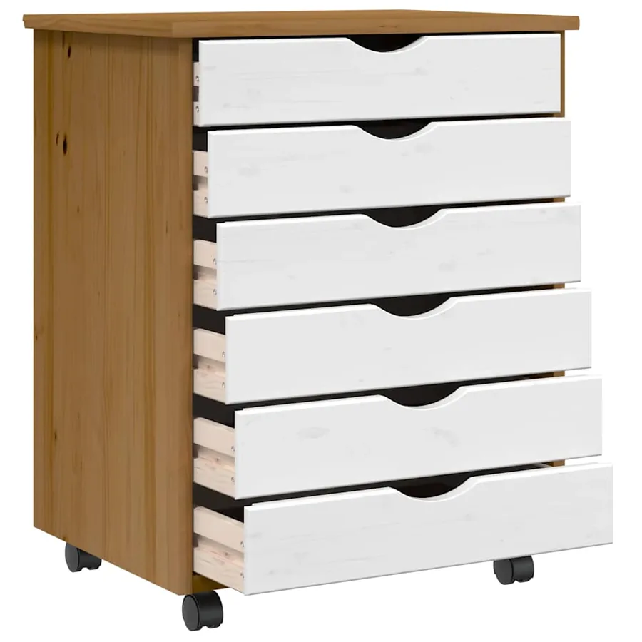 Armoire roulante avec tiroirs MOSS bois de pin marron miel - 6
