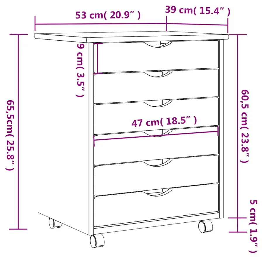 Armoire roulante avec tiroirs MOSS bois de pin marron miel - 9