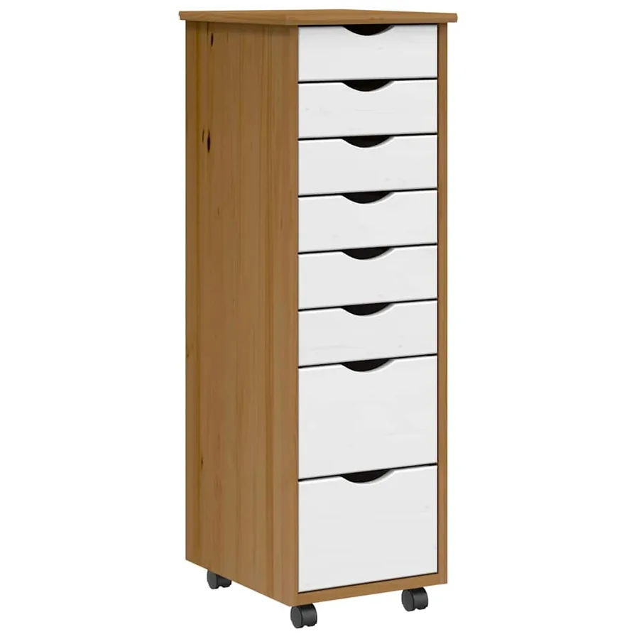 Armoire roulante avec tiroirs MOSS bois de pin marron miel - 2