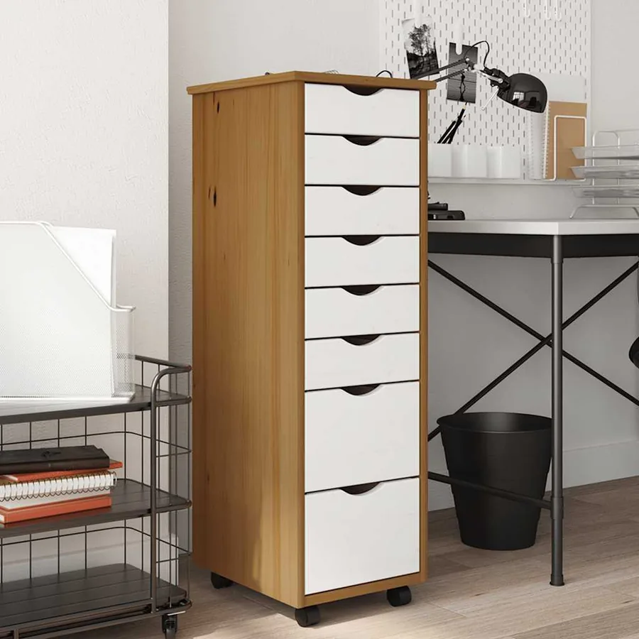 Armoire roulante avec tiroirs MOSS bois de pin marron miel - 3