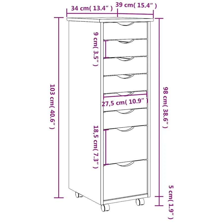 Armoire roulante avec tiroirs MOSS bois de pin marron miel - 8