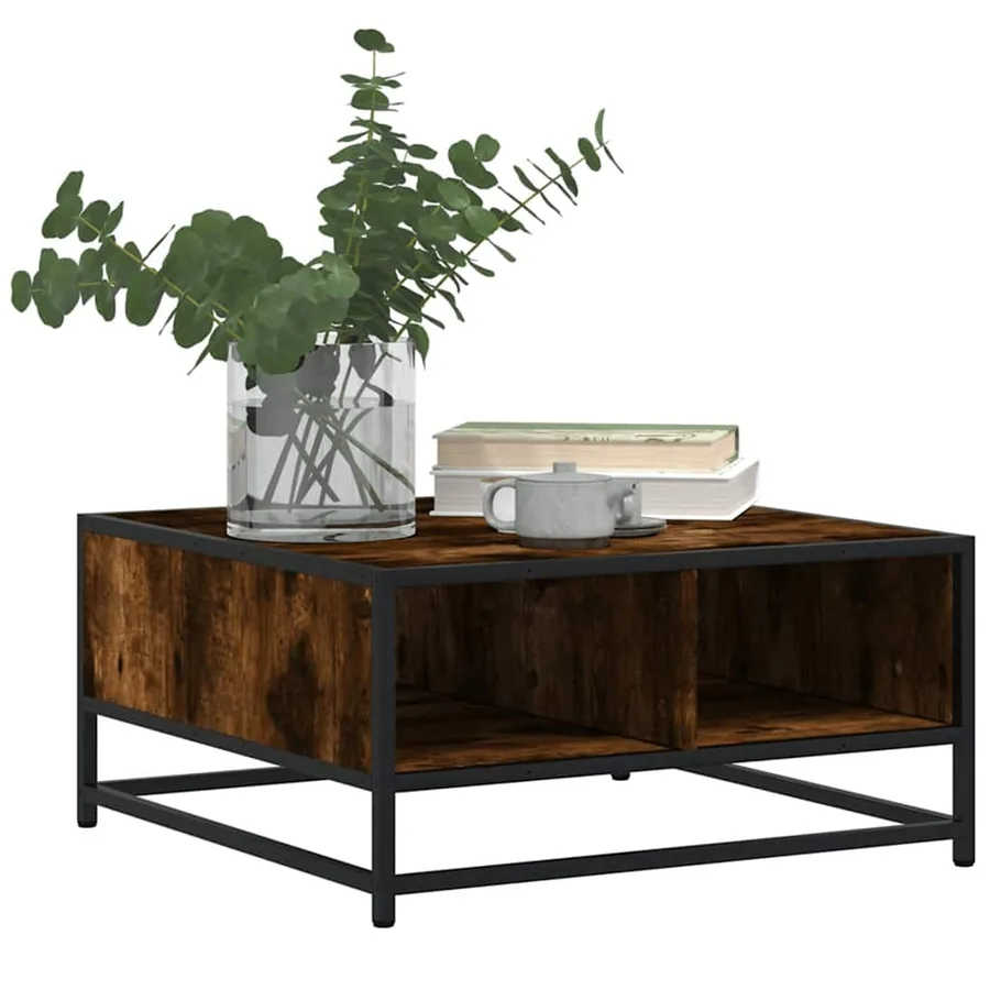 Table basse chêne fumé 60,5x60,5x30 cm bois d'ingénierie/métal - 4