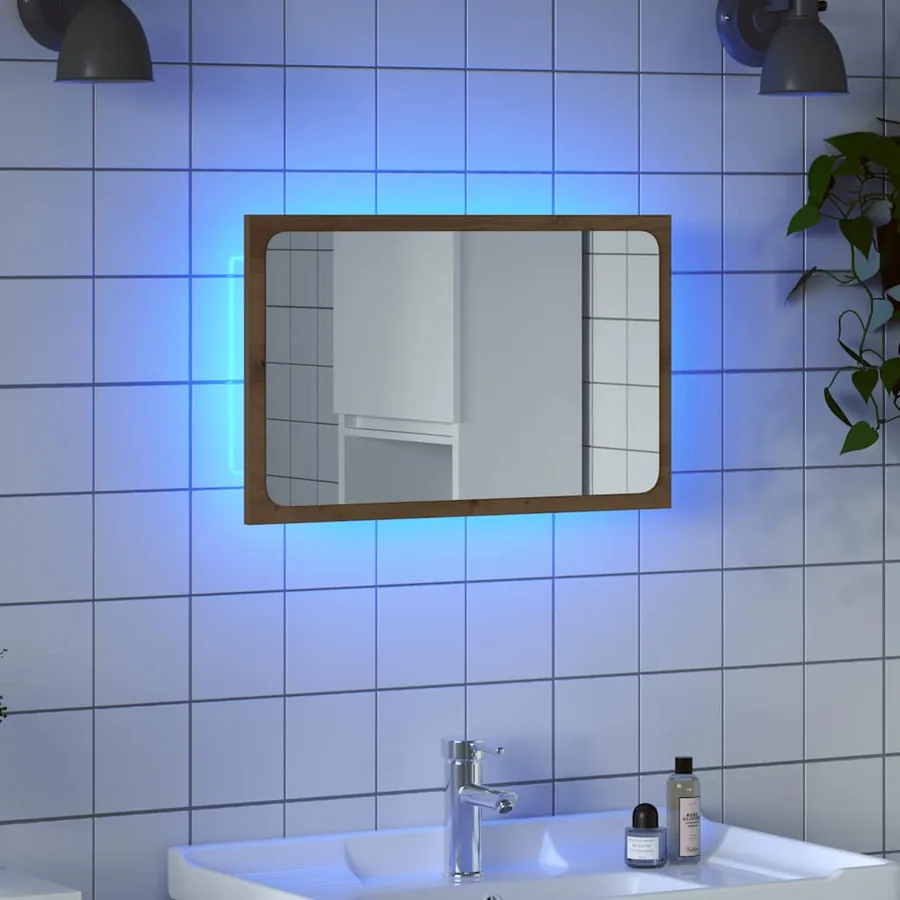 Miroir de salle de bain avec lumière LED chêne artisanal