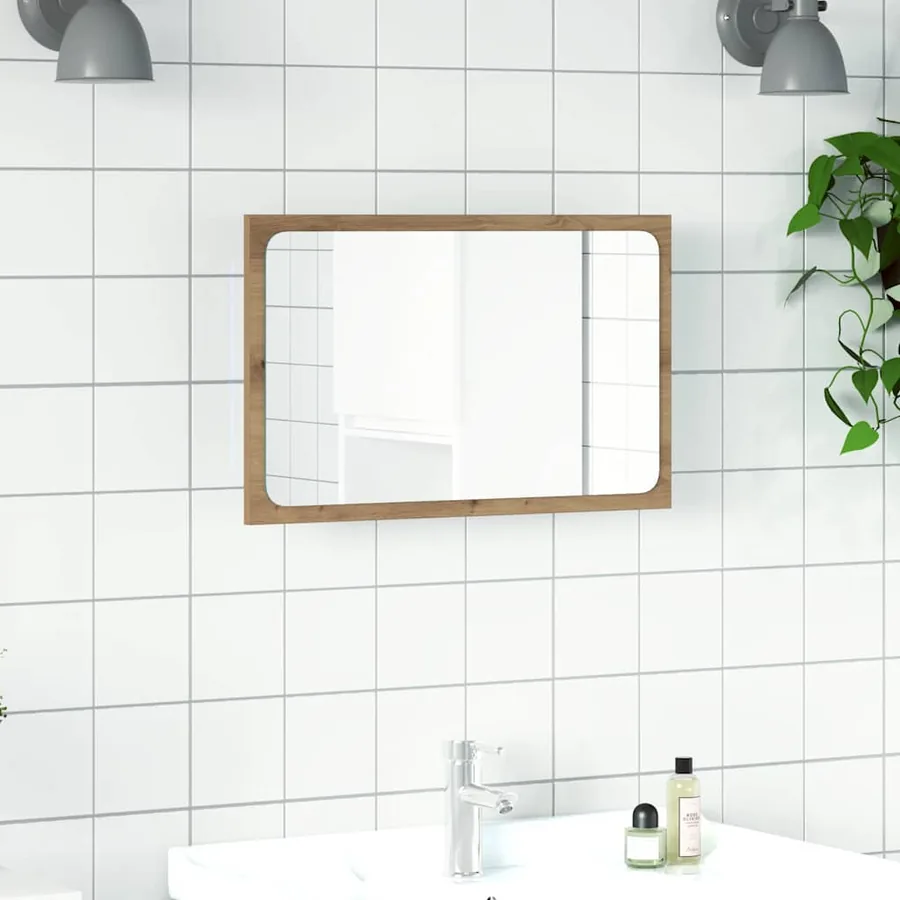 Miroir de salle de bain avec lumière LED chêne artisanal - 4