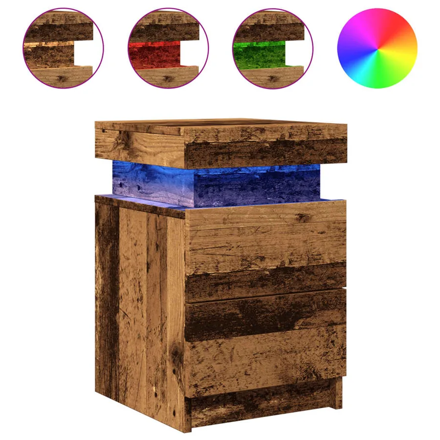 Tables de chevet avec LED 2 pcs vieux bois bois d'ingénierie - 2