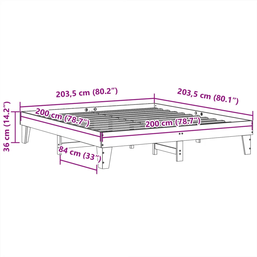 Cadre de lit sans matelas 200x200 cm bois massif de pin - 9