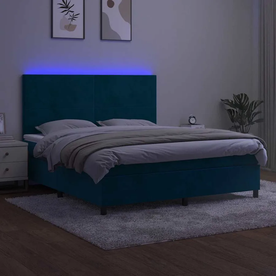 Sommier à lattes de lit avec matelas LED Bleu foncé 180x200 cm - 4