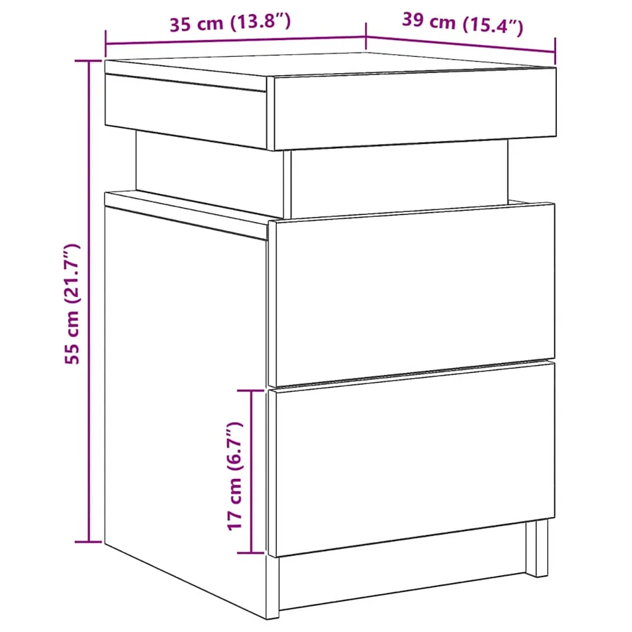Tables de chevet avec LED 2 pcs chêne artisanal bois ingénierie - 13