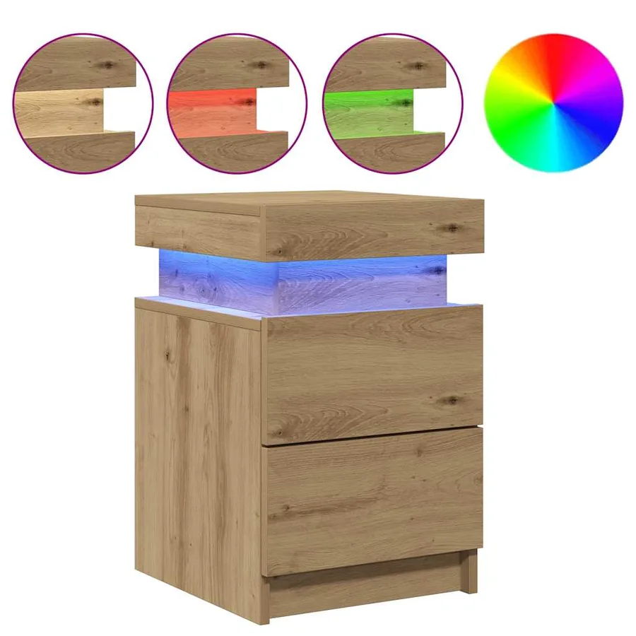 Tables de chevet avec LED 2 pcs chêne artisanal bois ingénierie - 2