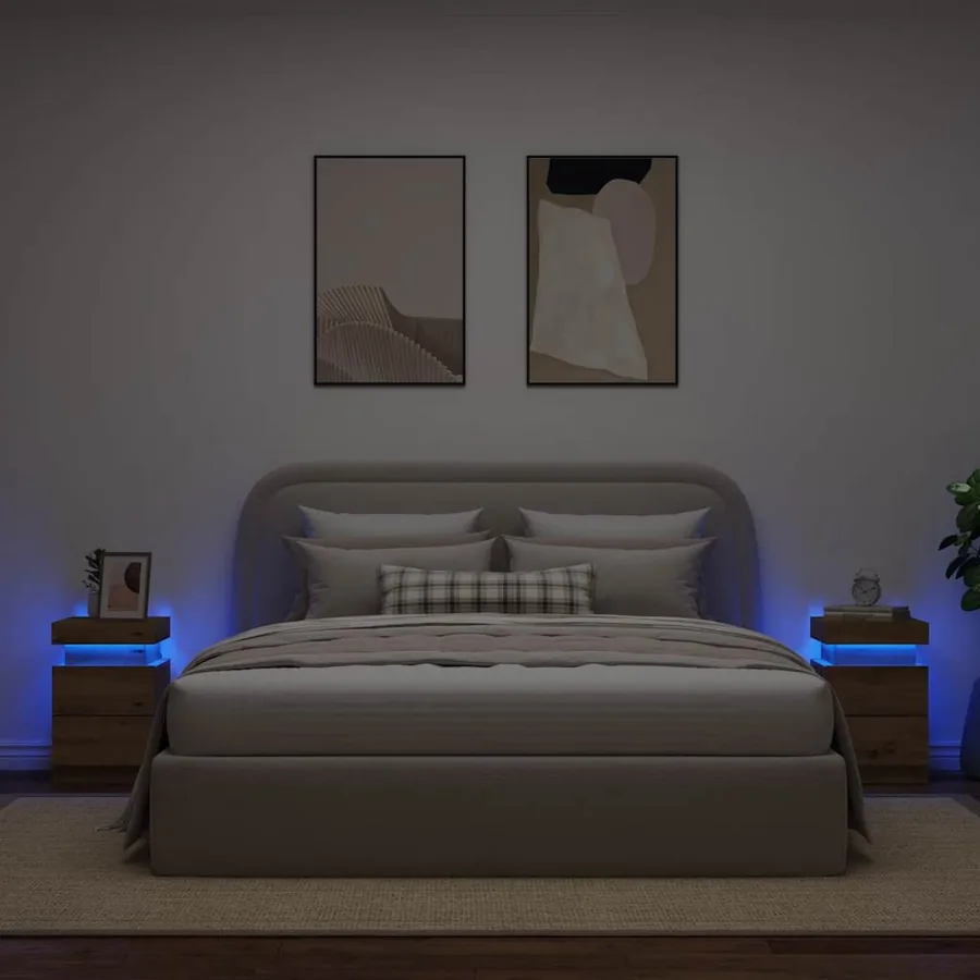 Tables de chevet avec LED 2 pcs chêne artisanal bois ingénierie - 3