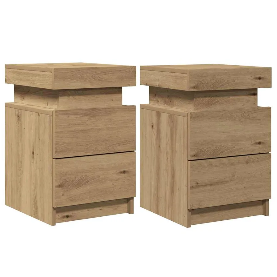 Tables de chevet avec LED 2 pcs chêne artisanal bois ingénierie - 4