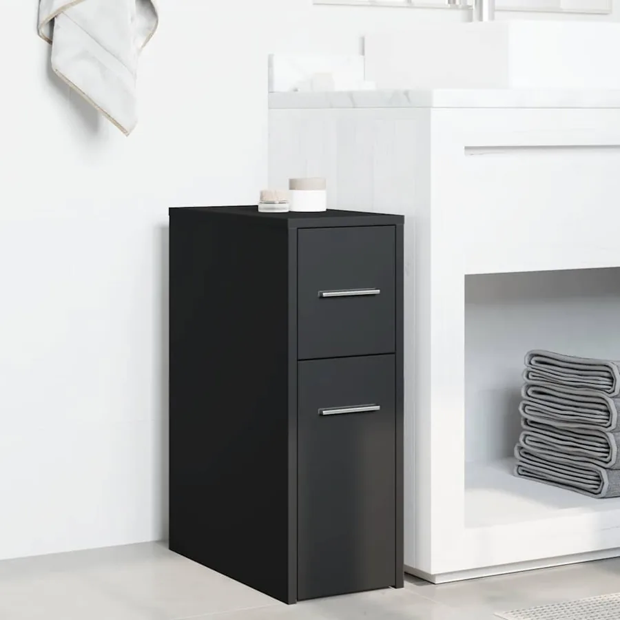 Armoire de salle de bain étroite avec roulettes noir - 3