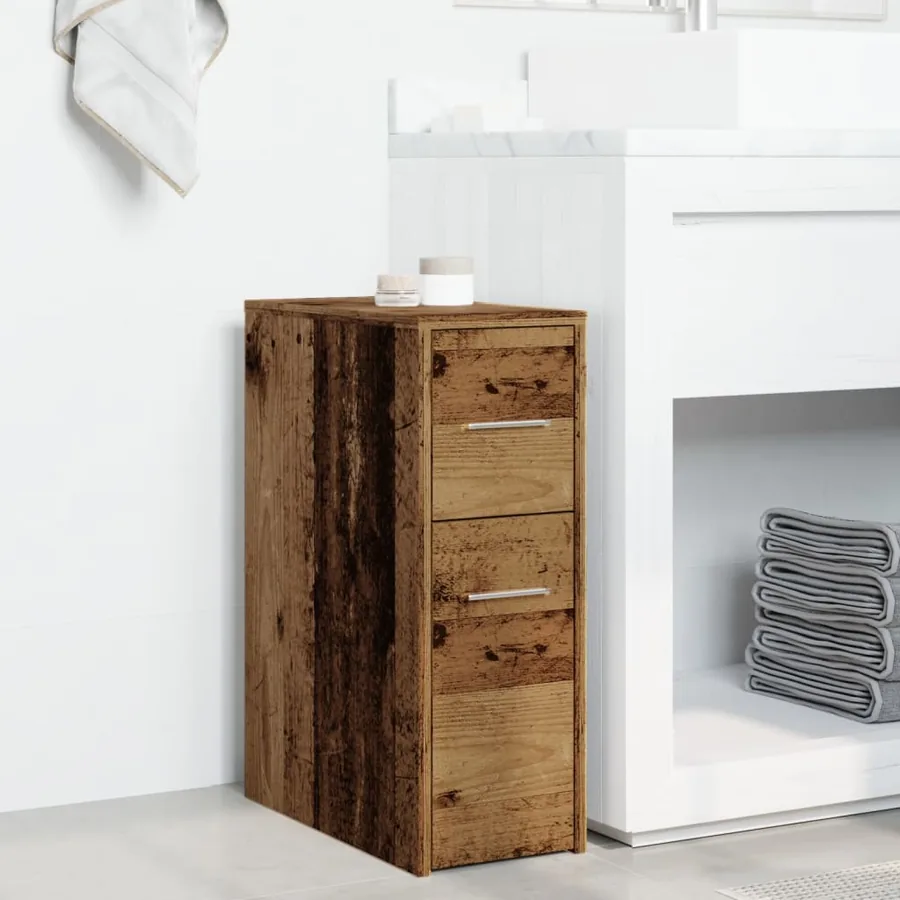 Armoire de salle de bain étroite avec roulettes vieux bois - 3