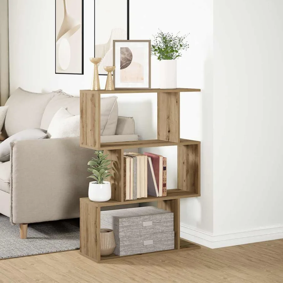 Étagère séparatrice de pièce à 3 niveaux chêne artisanal - 3