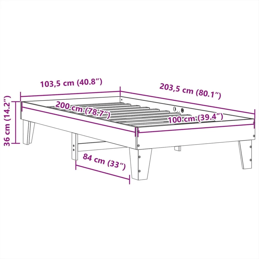 Cadre de lit sans matelas blanc 100x200 cm bois de pin massif - 9
