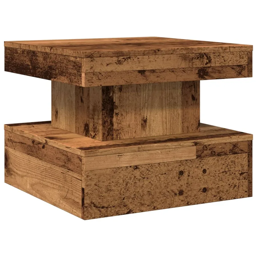Table basse avec lumières LED vieux bois 50x50x40 cm - 3