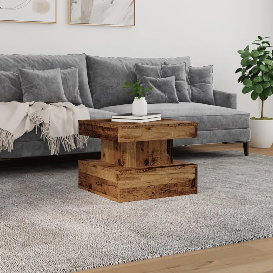 Table basse avec lumières LED vieux bois 50x50x40 cm - 4