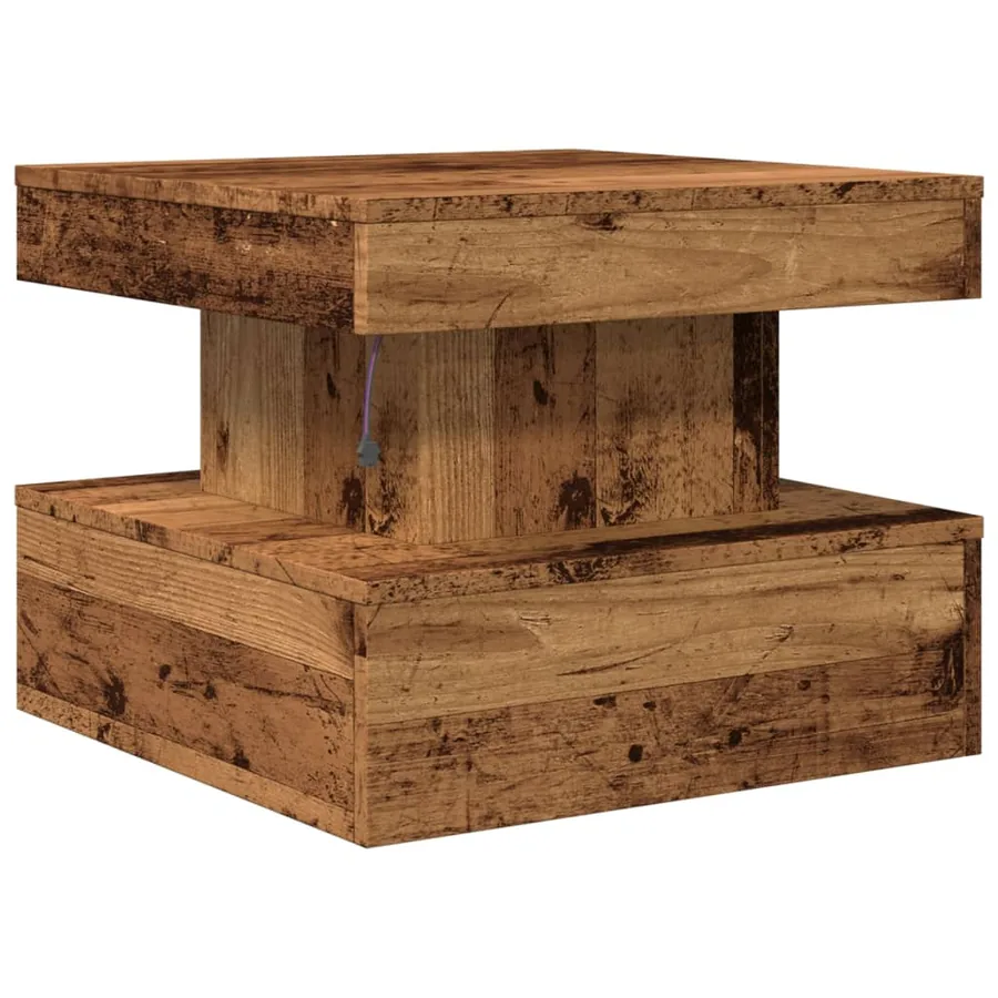 Table basse avec lumières LED vieux bois 50x50x40 cm - 8