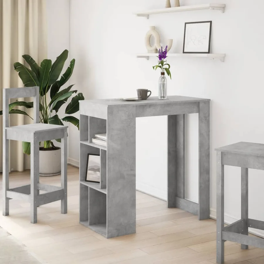 Table de bar avec étagères gris béton bois d'ingénierie - 3