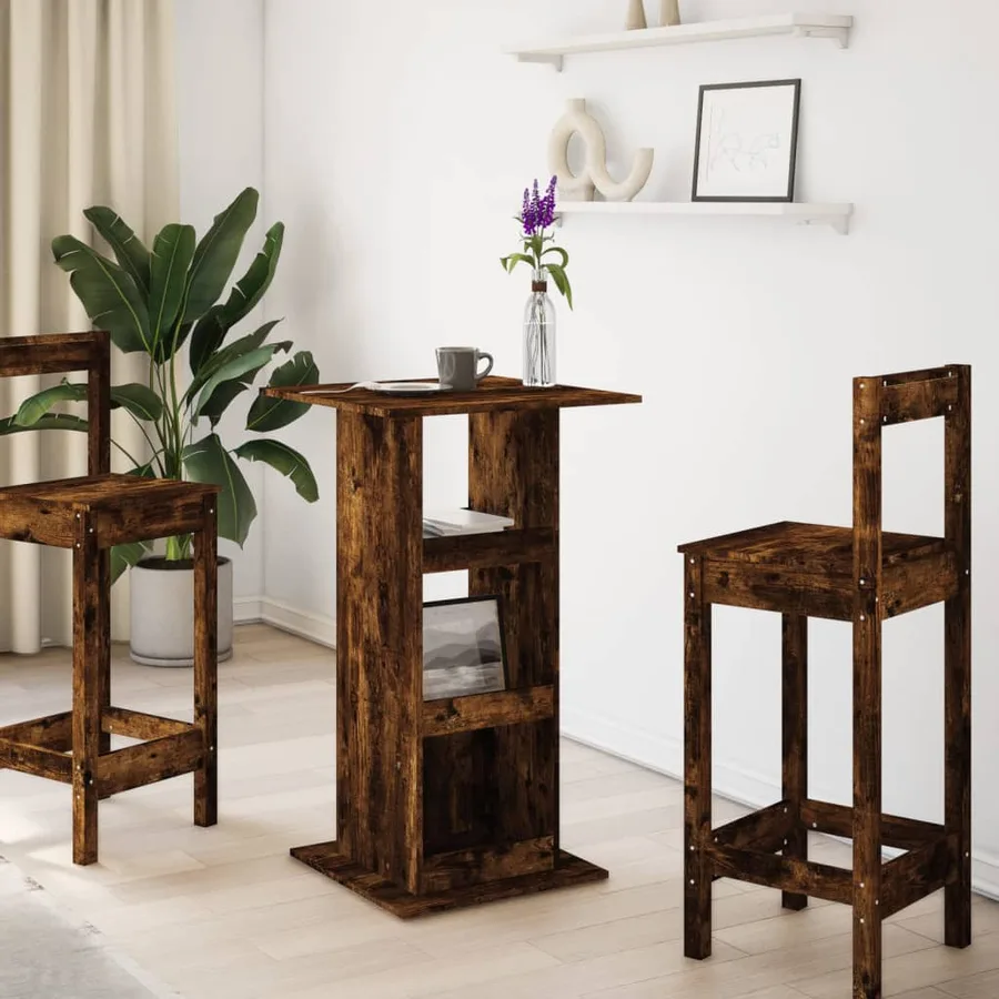 Table de bar avec rangement chêne fumé bois d’ingénierie - 3