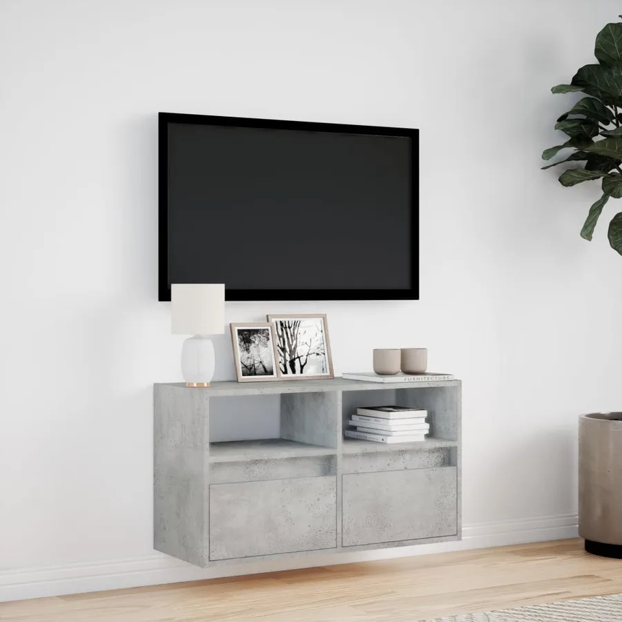 Meuble TV mural avec lumières LED gris béton 80x31x45 cm - 4