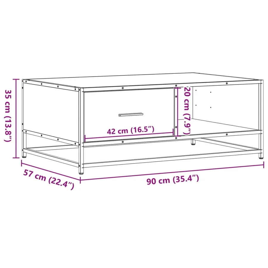 Table basse chêne marron 90x57x35 cm bois d'ingénierie et métal - 12