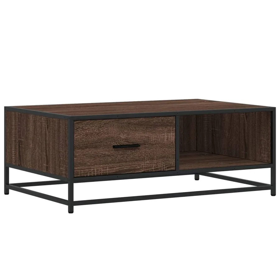 Table basse chêne marron 90x57x35 cm bois d'ingénierie et métal - 2